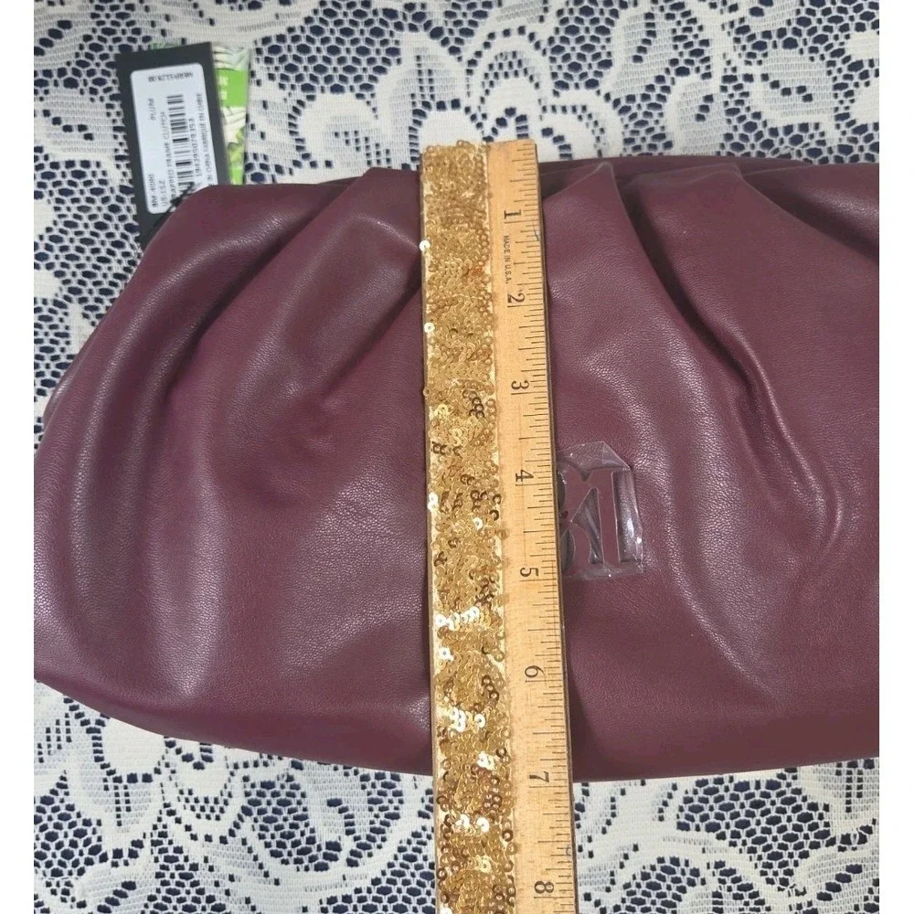 Badgley Mischka Plum Wrapped Frame Clutch Shoulder Bag Detachabl Chain Strap NWT